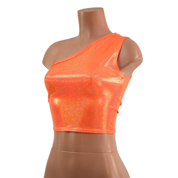 Orange Sparkly Jewel One Shoulder Crop Top - Coquetry Clothing