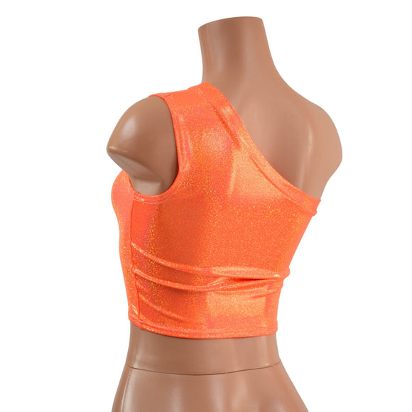 Orange Sparkly Jewel One Shoulder Crop Top - Coquetry Clothing