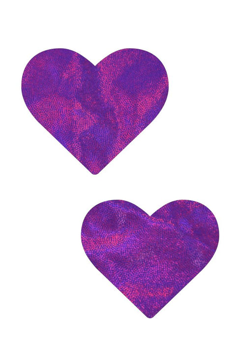 Purple Holographic Heart Pasties - Coquetry Clothing