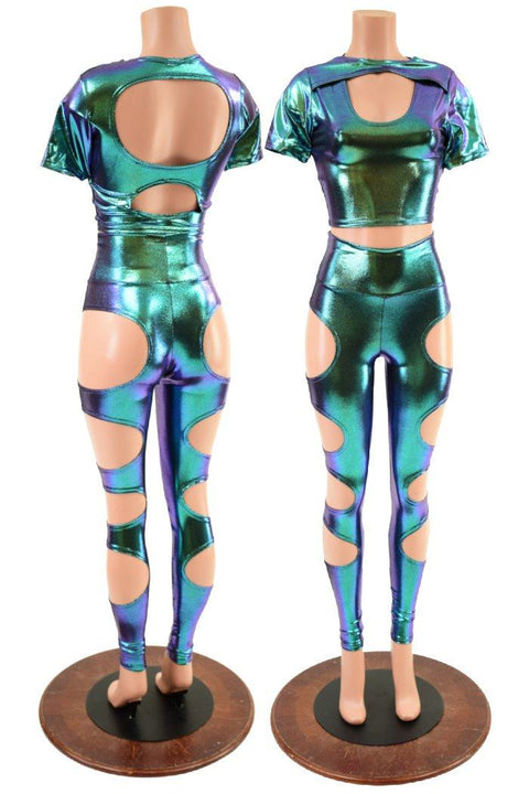 Quad Cutout Leggings and Nirvana Top Set in Scarab - Coquetry Clothing