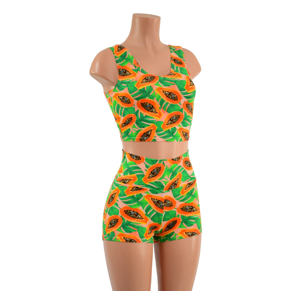 Papaya Print High Waist Shorts OR Top READY to SHIP - Coquetry Clothing