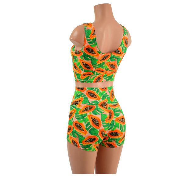 Papaya Print High Waist Shorts OR Top READY to SHIP - Coquetry Clothing