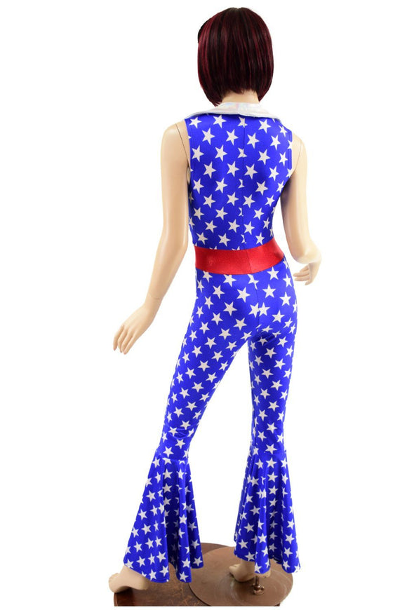 Patriotic Bell Bottom Catsuit with Disco Collar - Coquetry Clothing