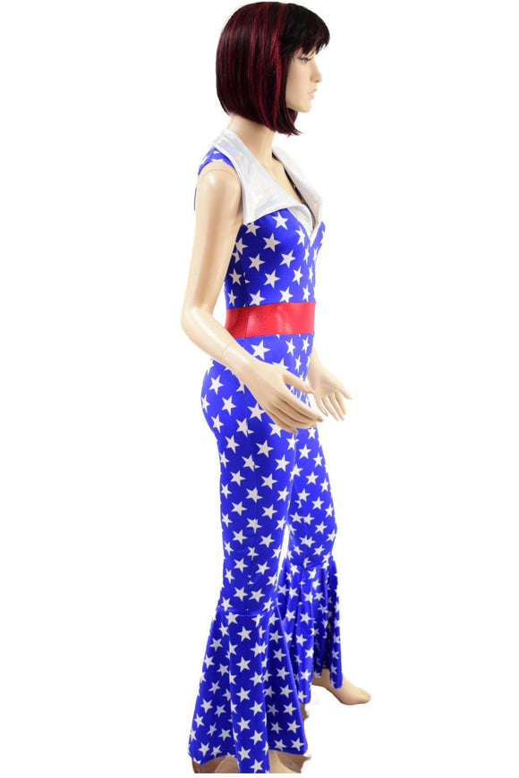 Patriotic Bell Bottom Catsuit with Disco Collar - Coquetry Clothing