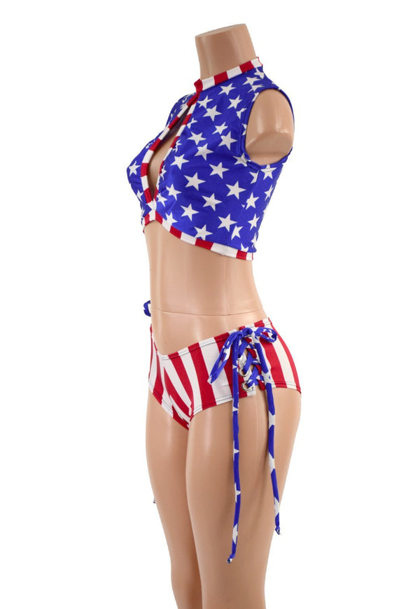Patriotic Keyhole Top & Lace Up Cheekies Set - Coquetry Clothing