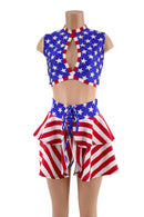Patriotic Open Front Lace Up Skirt & Keyhole Top Set - Coquetry Clothing