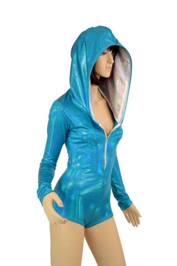 Peacock Holo Long Sleeve Hoodie Romper - Coquetry Clothing