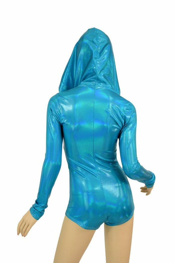 Peacock Holo Long Sleeve Hoodie Romper - Coquetry Clothing