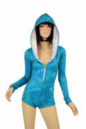 Peacock Holo Long Sleeve Hoodie Romper - 1