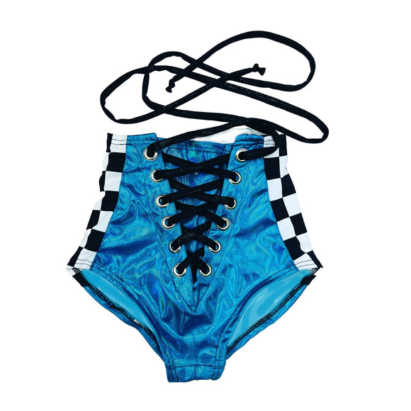 Peacock Holographic Front Lace Up Siren Shorts - Coquetry Clothing