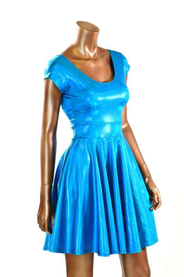 Peacock Holographic Skater Dress - Coquetry Clothing