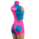 Pink and Blue Color Blocked Crop Top and Pocket Shorts - Coquetry Clothing
