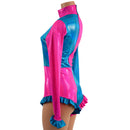 Pink and Blue Quad Color Blocked Romper with Ruffles - Coquetry Clothing