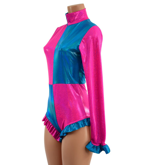 Pink and Blue Quad Color Blocked Romper with Ruffles - Coquetry Clothing