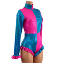 Pink and Blue Quad Color Blocked Romper with Ruffles - Coquetry Clothing