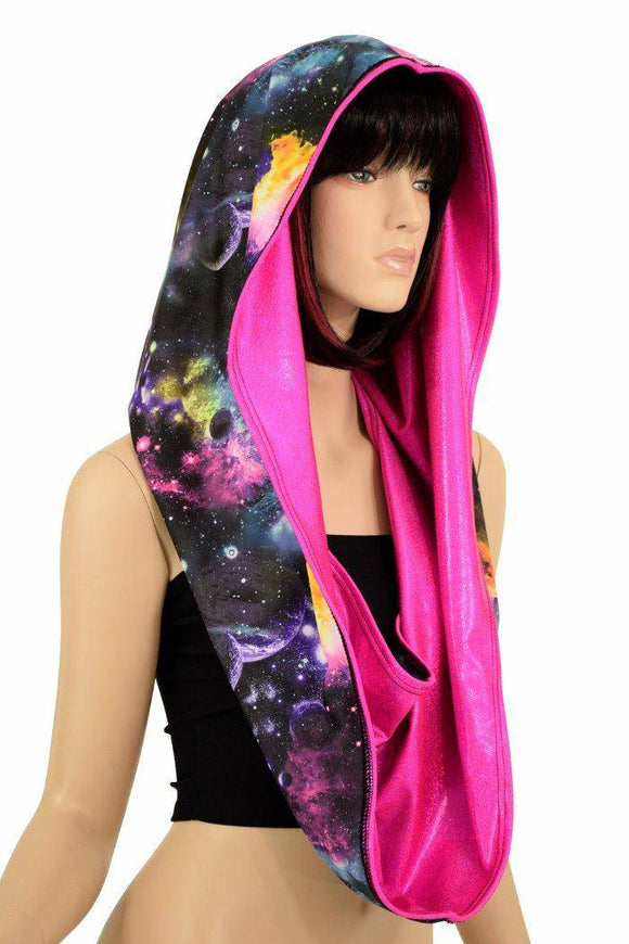 Pink & Galaxy HUGE Reversible Festival Hood - Coquetry Clothing