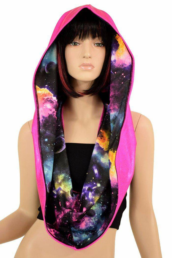 Pink & Galaxy HUGE Reversible Festival Hood - Coquetry Clothing