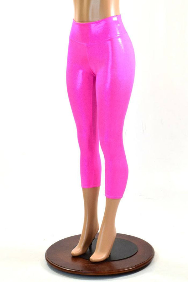 Pink High Waist Capri Leggings - 3
