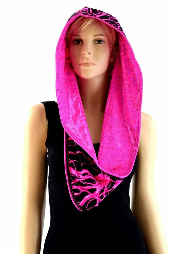Pink Holographic & Pink Lightning Reversible Infinity Festival Hood - Coquetry Clothing