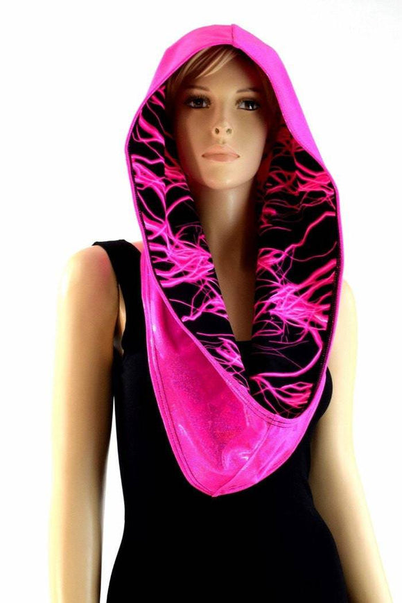 Pink Holographic & Pink Lightning Reversible Infinity Festival Hood - Coquetry Clothing