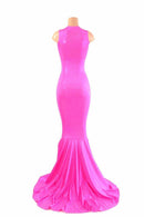 Pink Holographic Puddle Train Gown - Coquetry Clothing