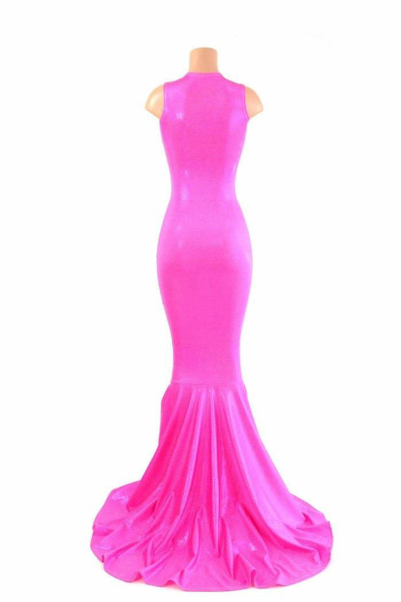 Pink Holographic Puddle Train Gown - Coquetry Clothing