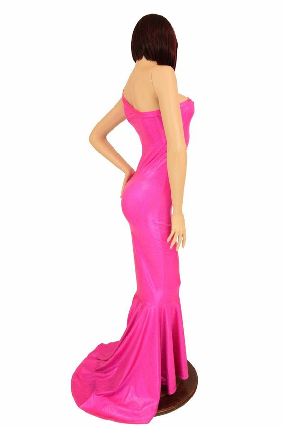 Pink Holographic Puddle Train Gown - Coquetry Clothing