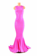 Pink Holographic Puddle Train Gown - Coquetry Clothing