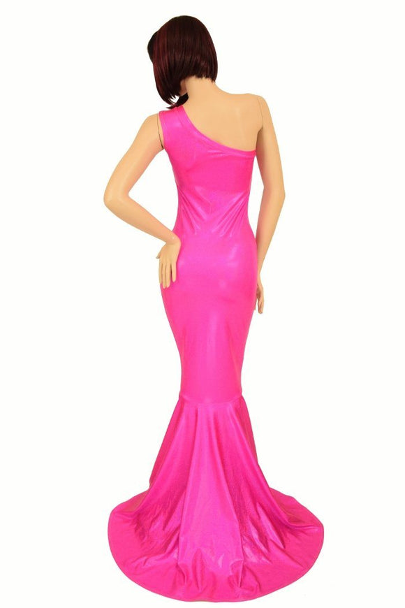 Pink Holographic Puddle Train Gown - Coquetry Clothing