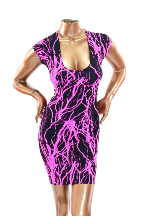 Pink Lightning Cap Sleeve Dress - Coquetry Clothing