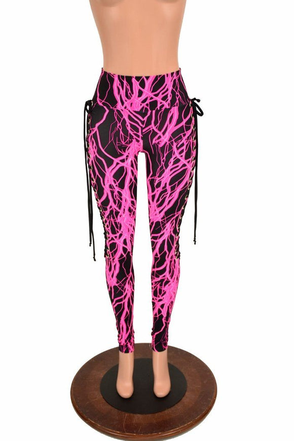 Pink Lightning Lace Up Leggings - Coquetry Clothing