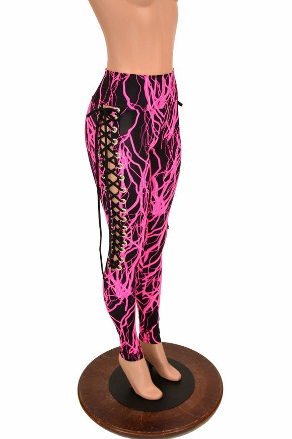 Pink Lightning Lace Up Leggings - Coquetry Clothing