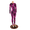 Pink Lightning Long Sleeve Catsuit with Crew Neck and Back Zipper - Coquetry Clothing