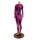 Pink Lightning Long Sleeve Catsuit with Crew Neck and Back Zipper - Coquetry Clothing