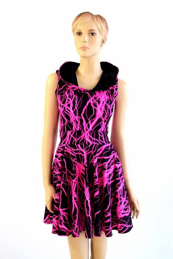 Pink Lightning Pocket Hoodie Skater Dress - Coquetry Clothing