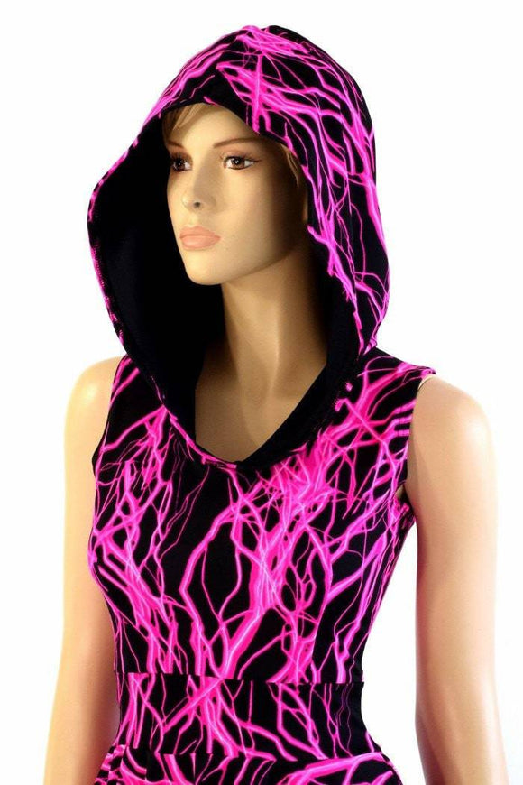 Pink Lightning Pocket Hoodie Skater Dress - Coquetry Clothing