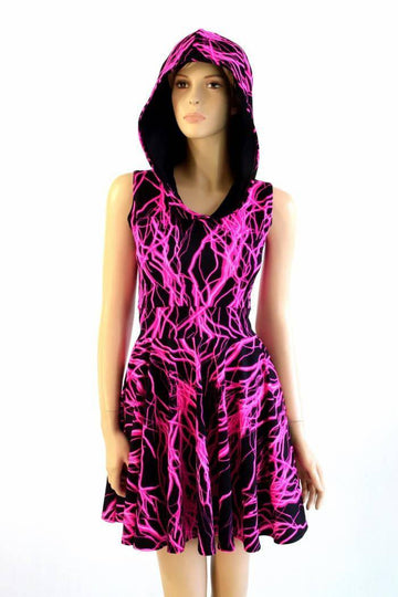 Pink Lightning Pocket Hoodie Skater Dress - Coquetry Clothing
