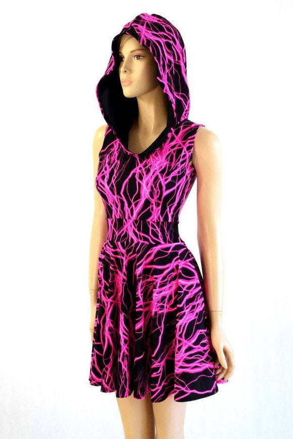 Pink Lightning Pocket Hoodie Skater Dress - Coquetry Clothing