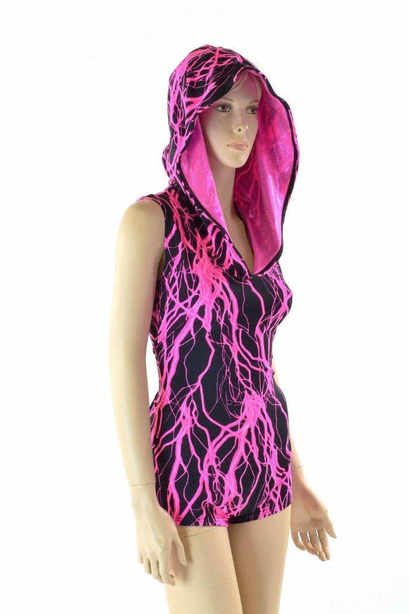 Pink Lightning Print Hoodie Romper - Coquetry Clothing