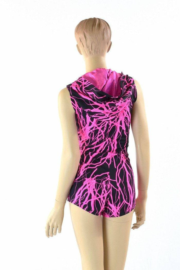 Pink Lightning Print Hoodie Romper - Coquetry Clothing