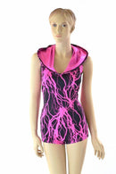 Pink Lightning Print Hoodie Romper - Coquetry Clothing
