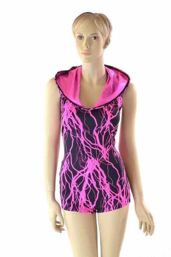 Pink Lightning Print Hoodie Romper - Coquetry Clothing