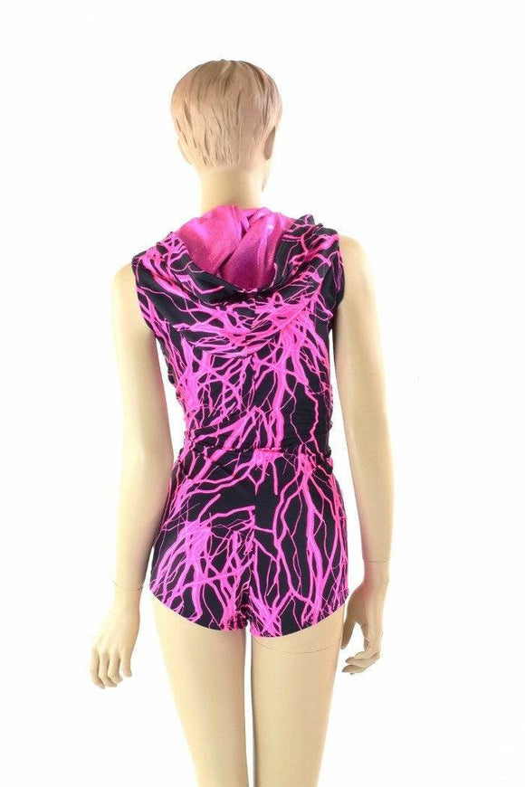 Pink Lightning Print Hoodie Romper - Coquetry Clothing