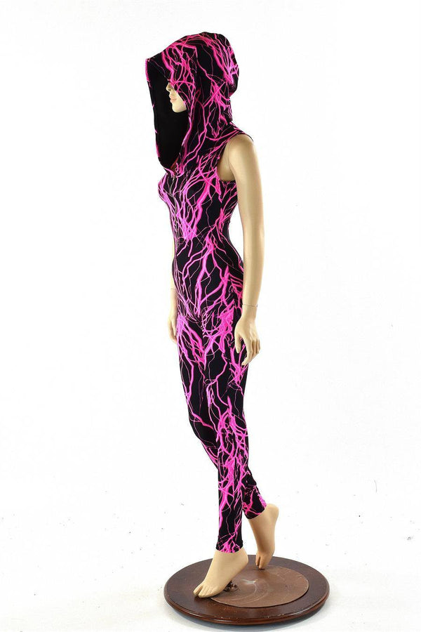 Pink Lightning Zipper Front Catsuit - 3