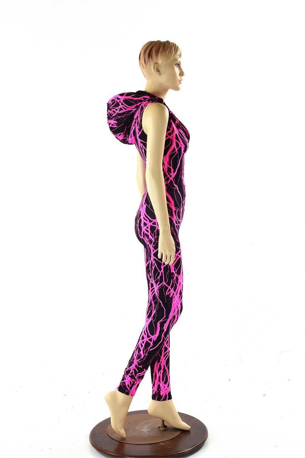 Pink Lightning Zipper Front Catsuit - 5