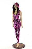 Pink Lightning Zipper Front Catsuit - 4