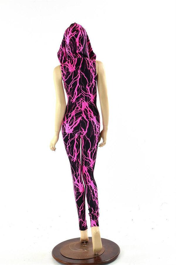 Pink Lightning Zipper Front Catsuit - 7