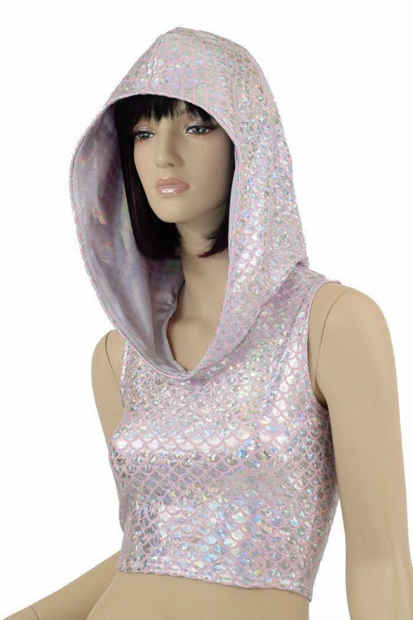 Pink Mermaid Sleeveless Crop Hoodie - Coquetry Clothing