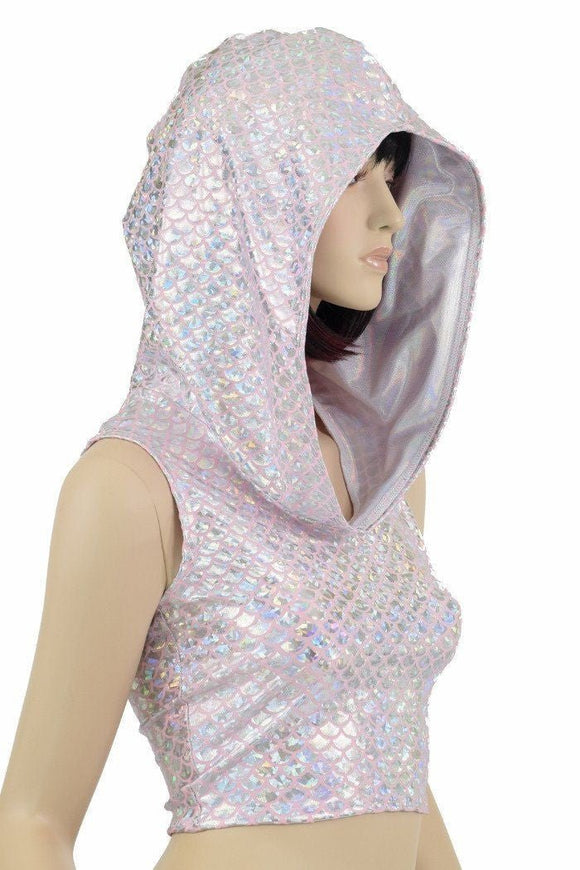 Pink Mermaid Sleeveless Crop Hoodie - Coquetry Clothing