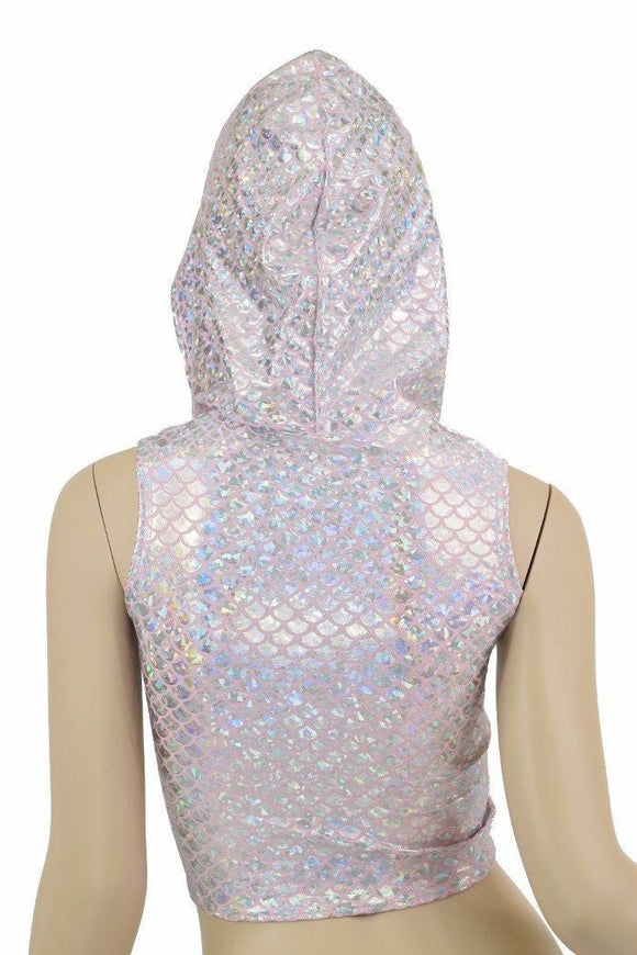 Pink Mermaid Sleeveless Crop Hoodie - Coquetry Clothing